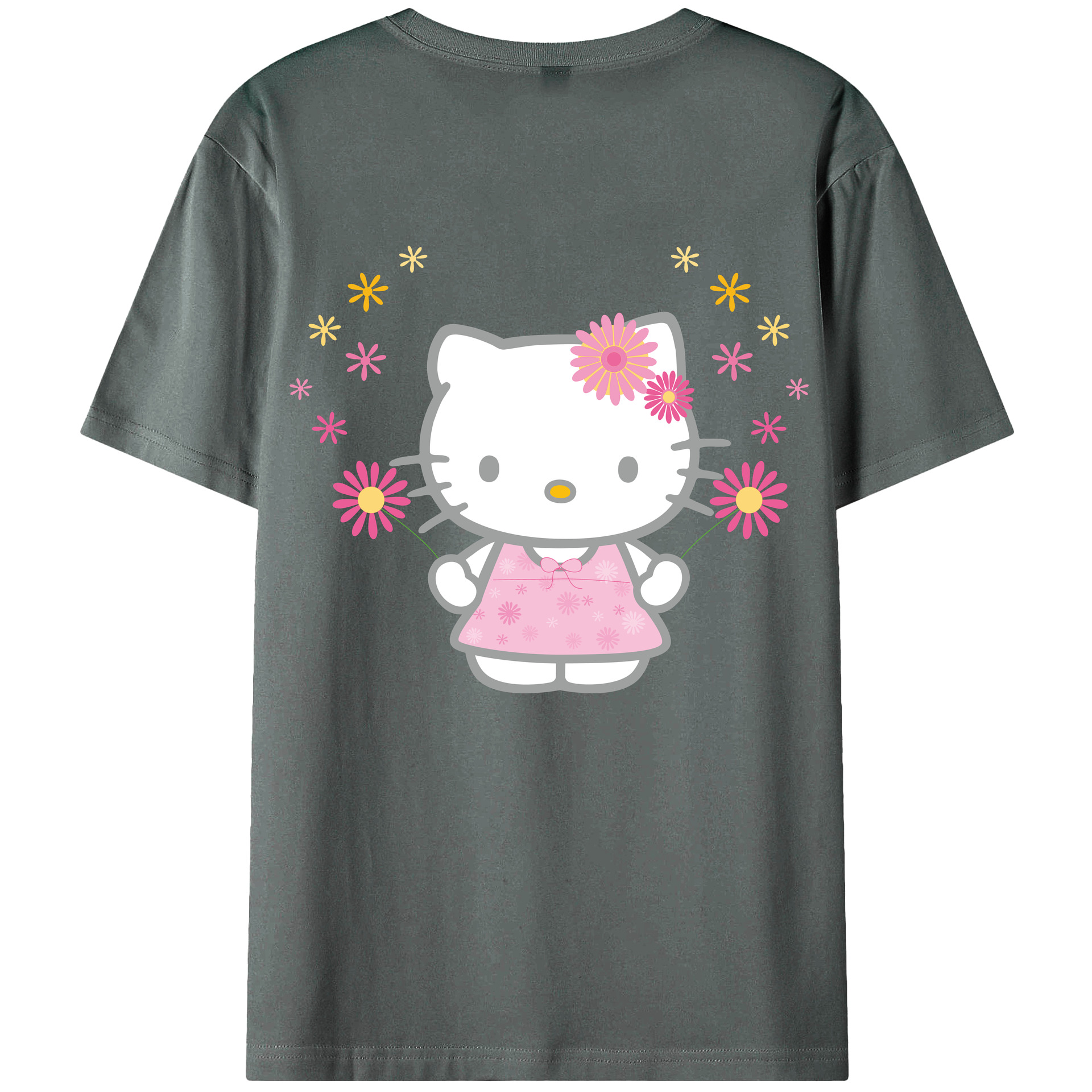 （画像用） Hello Kitty ハローキティ 綿100％ メンズ半袖Tシャツ（バックプリント） 通気性